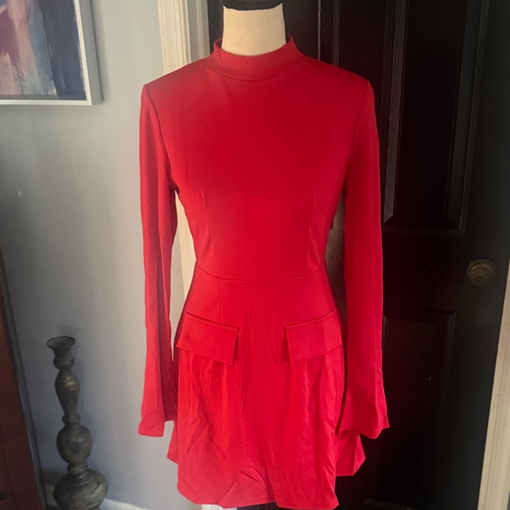 Elegant Red Long-Sleeve Dress